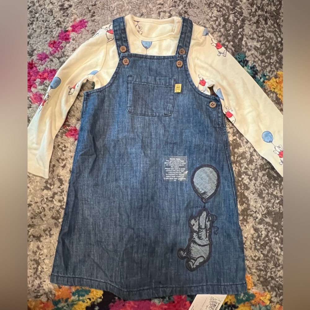 M&S Winnie the Pooh denim pinafore set NWT size 18/24